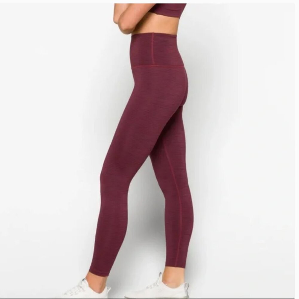 Beyond Yoga True To Stripe Midi Performance Leggings Small Maroon Black Striped